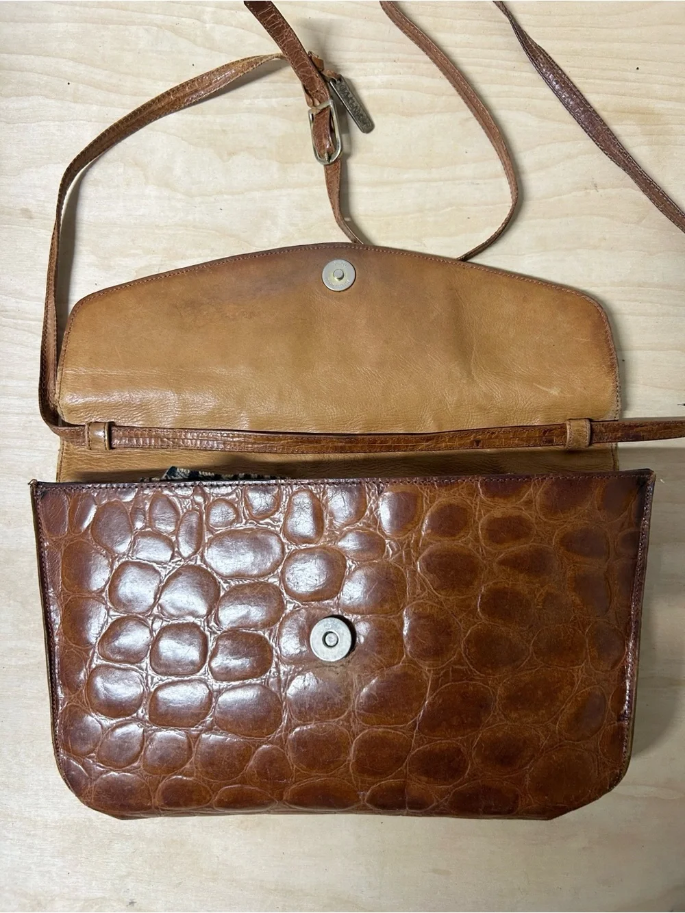 Joan & David Vintage Brown Croc-Embossed Leather Shoulder Bag